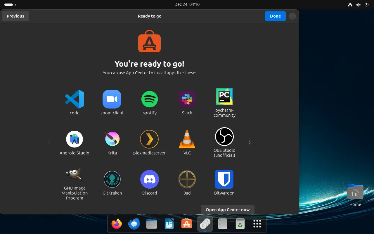 The app center and recommended applications